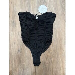 Oh‎ Polly Black Elysia Bodysuit Bandeau Bodysuit Women's Size 6 NEW
